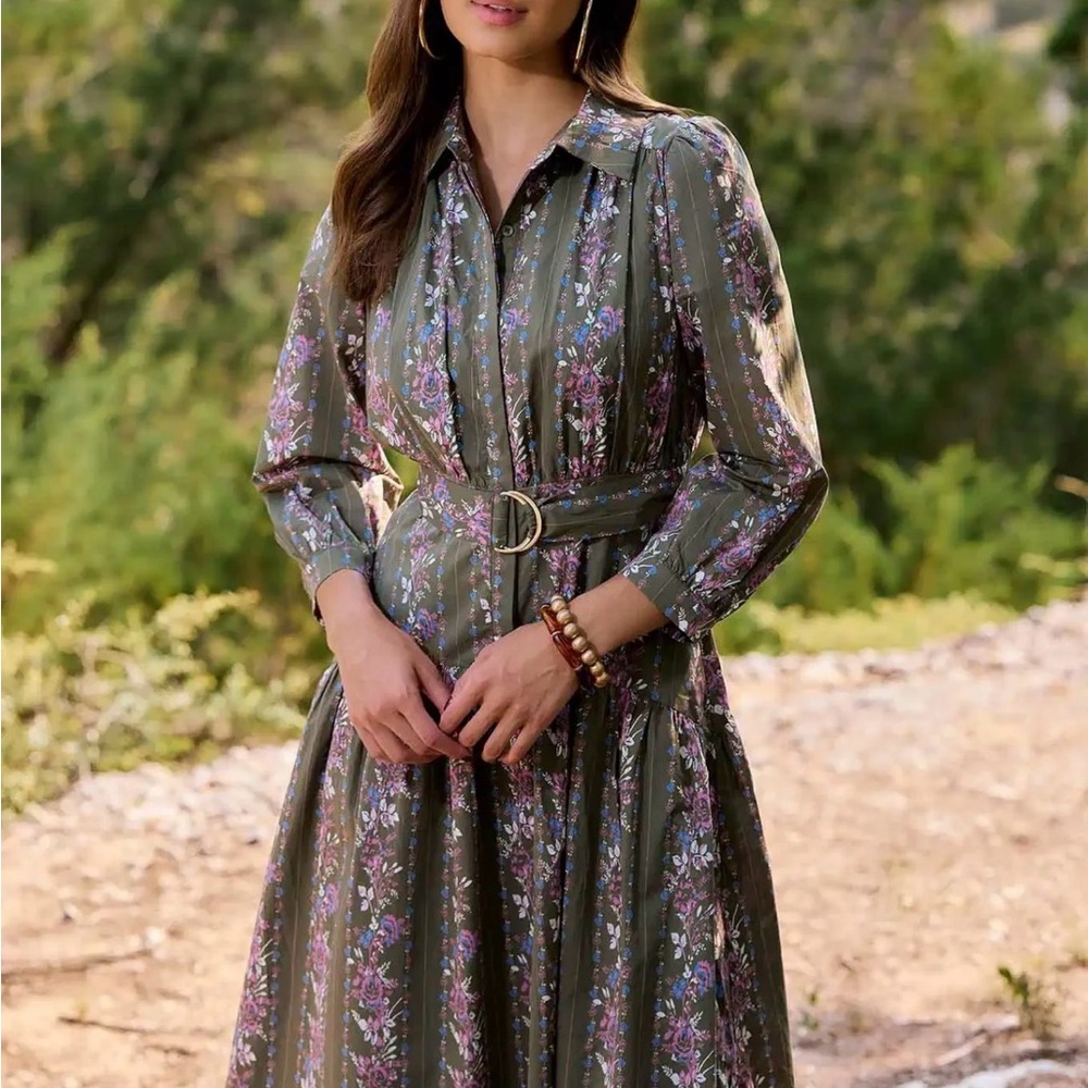 Elegant Floral Belted Midi Dress
